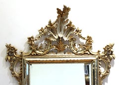 Hollywood Regency Rococo Style Silvered Wood Wall Mirror