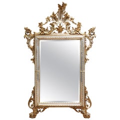 Hollywood Regency Rococo Style Silvered Wood Wall Mirror
