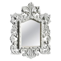 Hollywood Regency Rococo Style White Serge Roche Style Arched Wall Mirror, 1960s