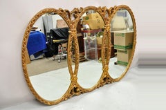 Hollywood Regency Rococo Triple Oval Ring Triptych Interlocking Wall Mirror