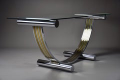 Hollywood Regency Romeo Rega Chrome, Brass and Glass Dining Table