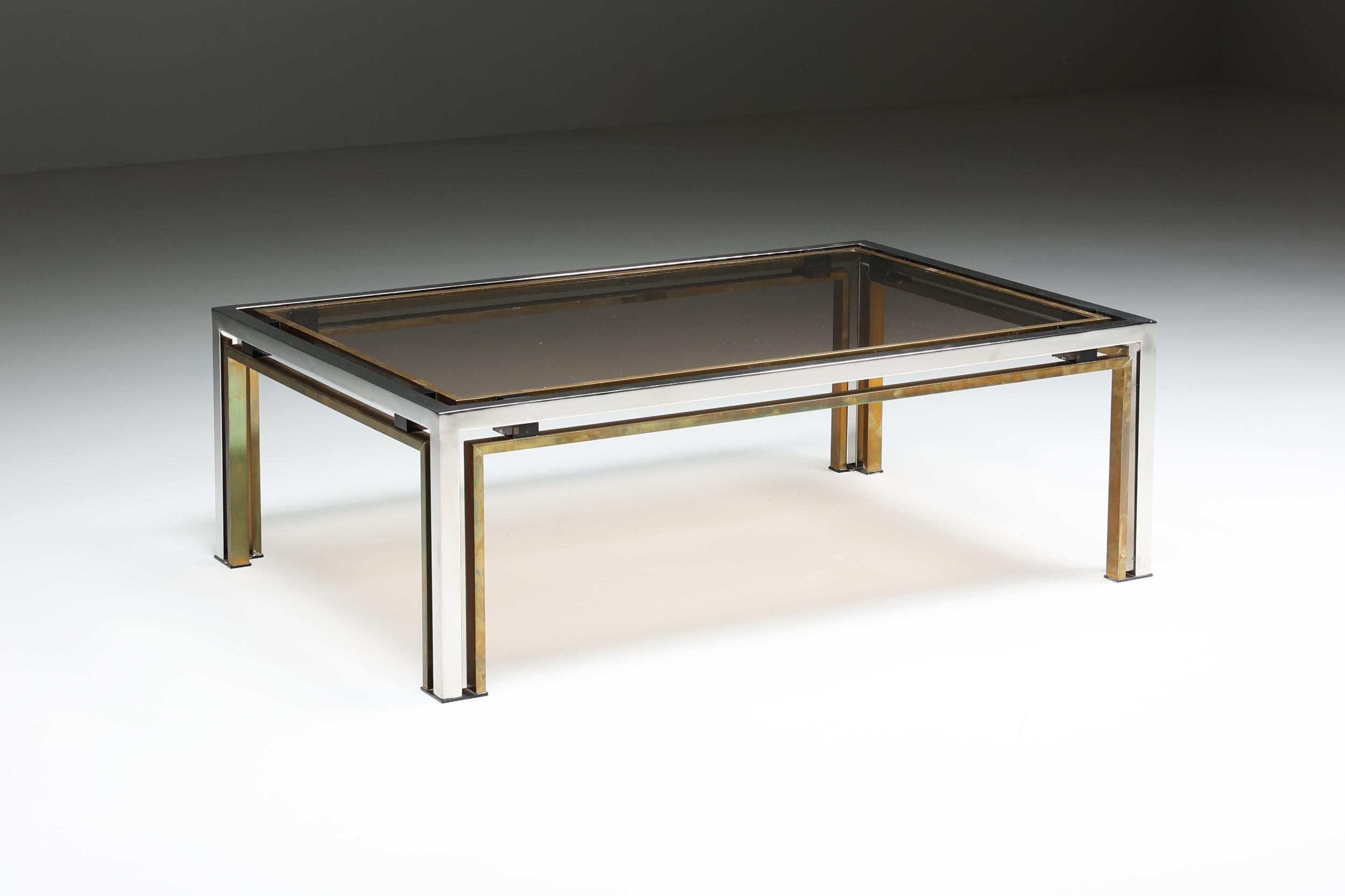 Mid-Century Modern Hollywood Regency Romeo Rega Coffee Table in Brass and Glass, 1970's For Sale