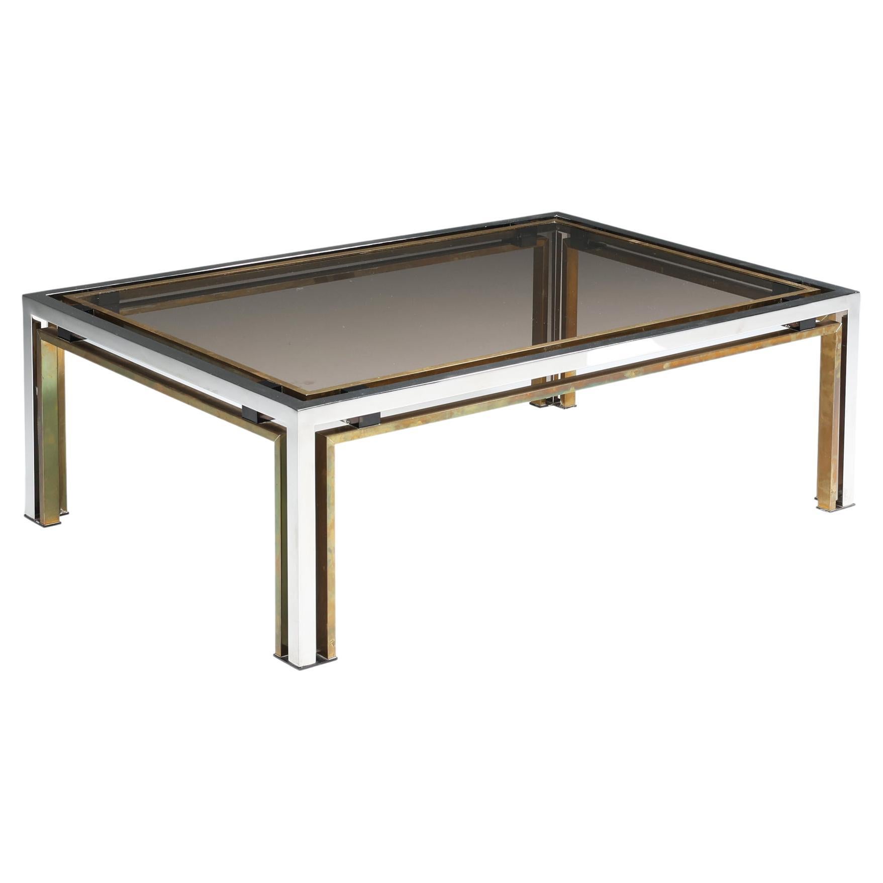 Hollywood Regency Romeo Rega Coffee Table in Brass and Glass, 1970's For Sale