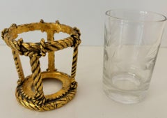 Hollywood Regency Rope and Crystal Glass Toothbrush Holder Italian Style 1960