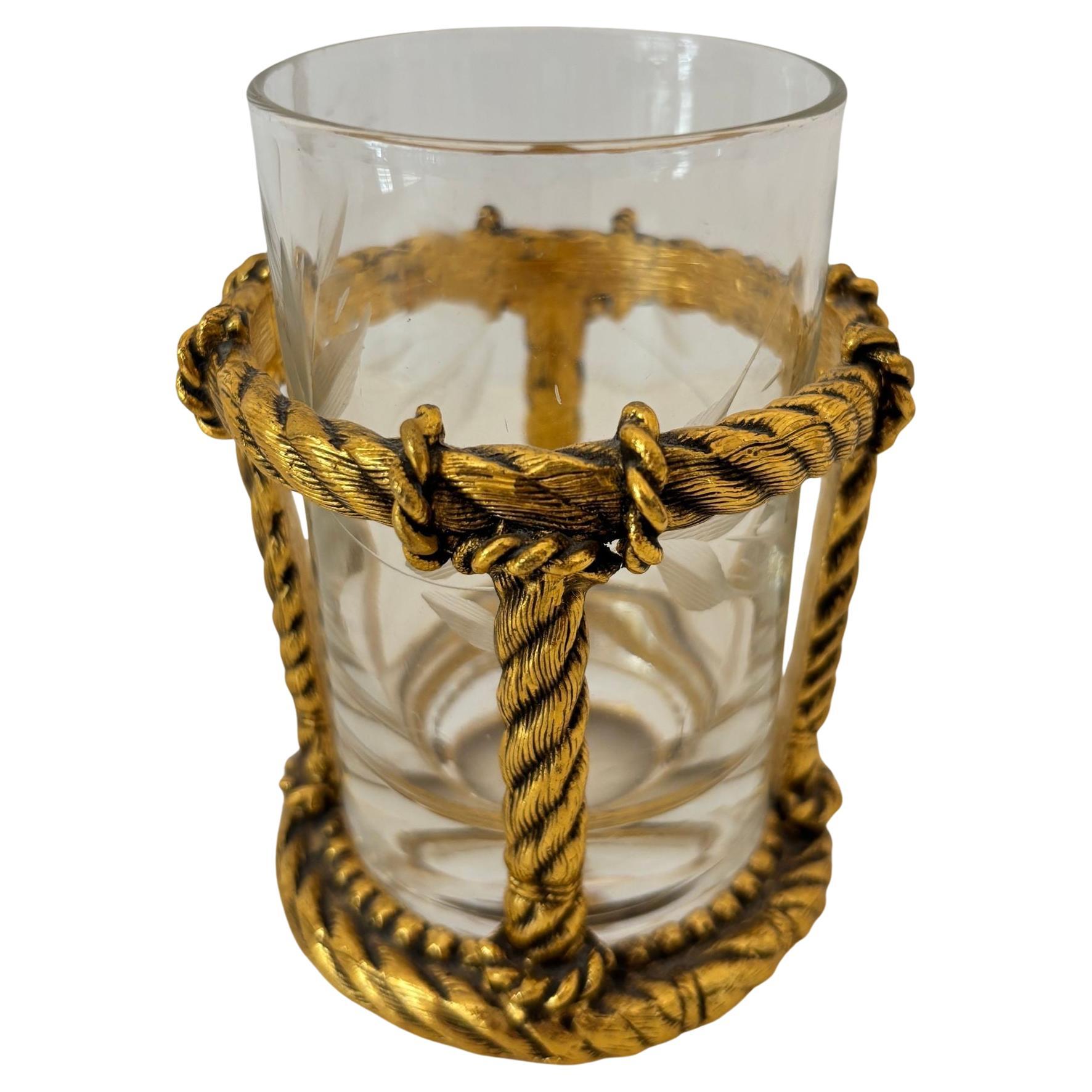 Hollywood Regency Seil und Kristallglas Zahnbürstenhalter italienischen Stil 1960 im Angebot