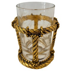 Hollywood Regency Rope and Crystal Glass Toothbrush Holder Italian Style 1960