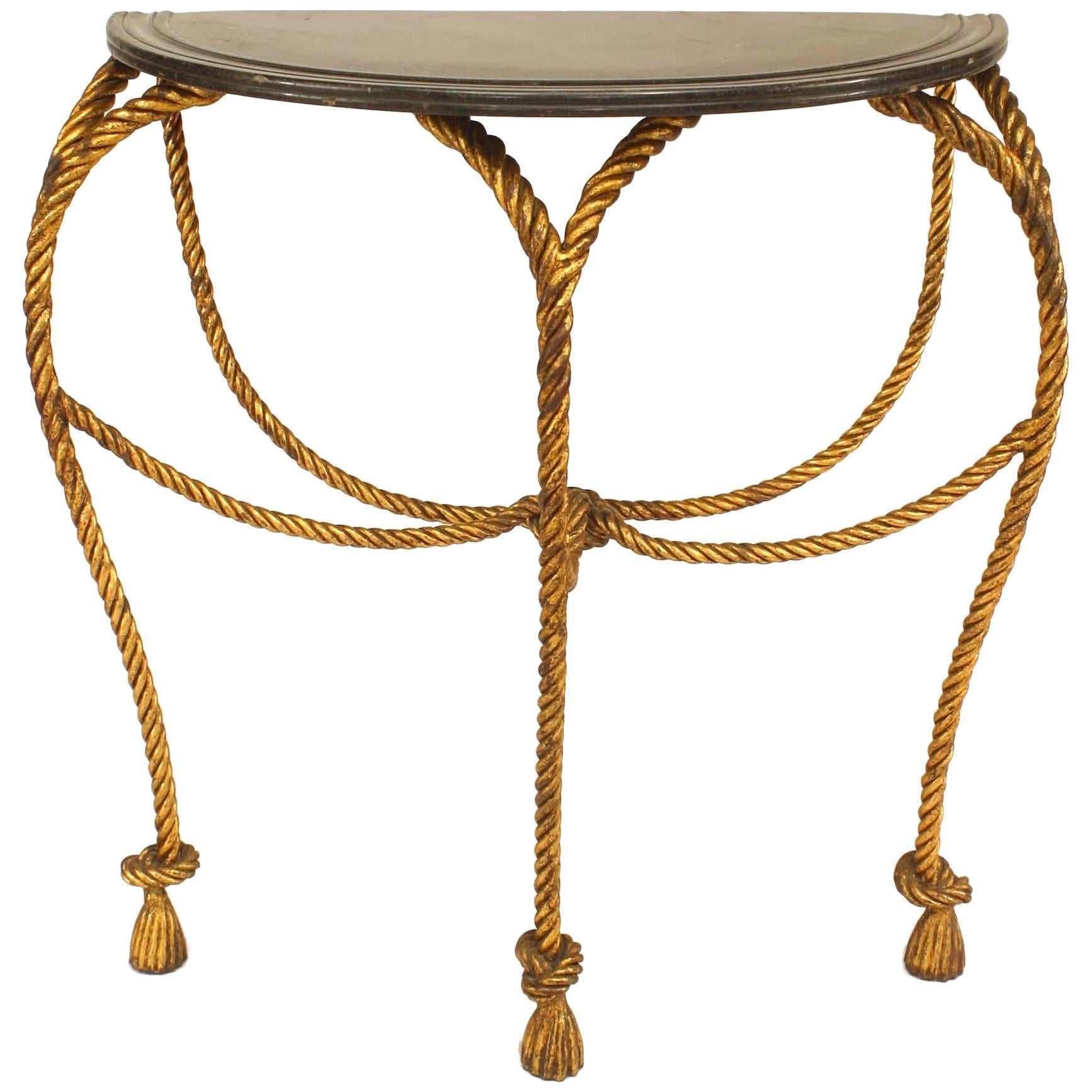Rope and Tassel Gilt and Marble Console Table For Sale