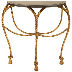 Table console en corde et pampilles dorée et marbre