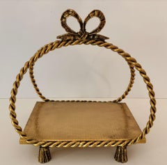 Hollywood Regency Rope and Tassel Gilt Filigree Napkin Holder Italian Style 1960