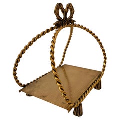 Hollywood Regency Rope and Tassel Gilt Filigree Napkin Holder Italian Style 1960