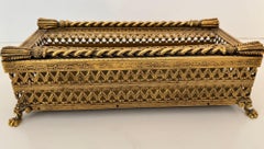 Hollywood Regency Rope and Tassel Gilt Filigree Tissue Box Holder with Claw Feet