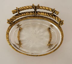 Hollywood Regency Gilt Rope Brass Soap Dish Italian Ormolu Vanity Accessory 1960