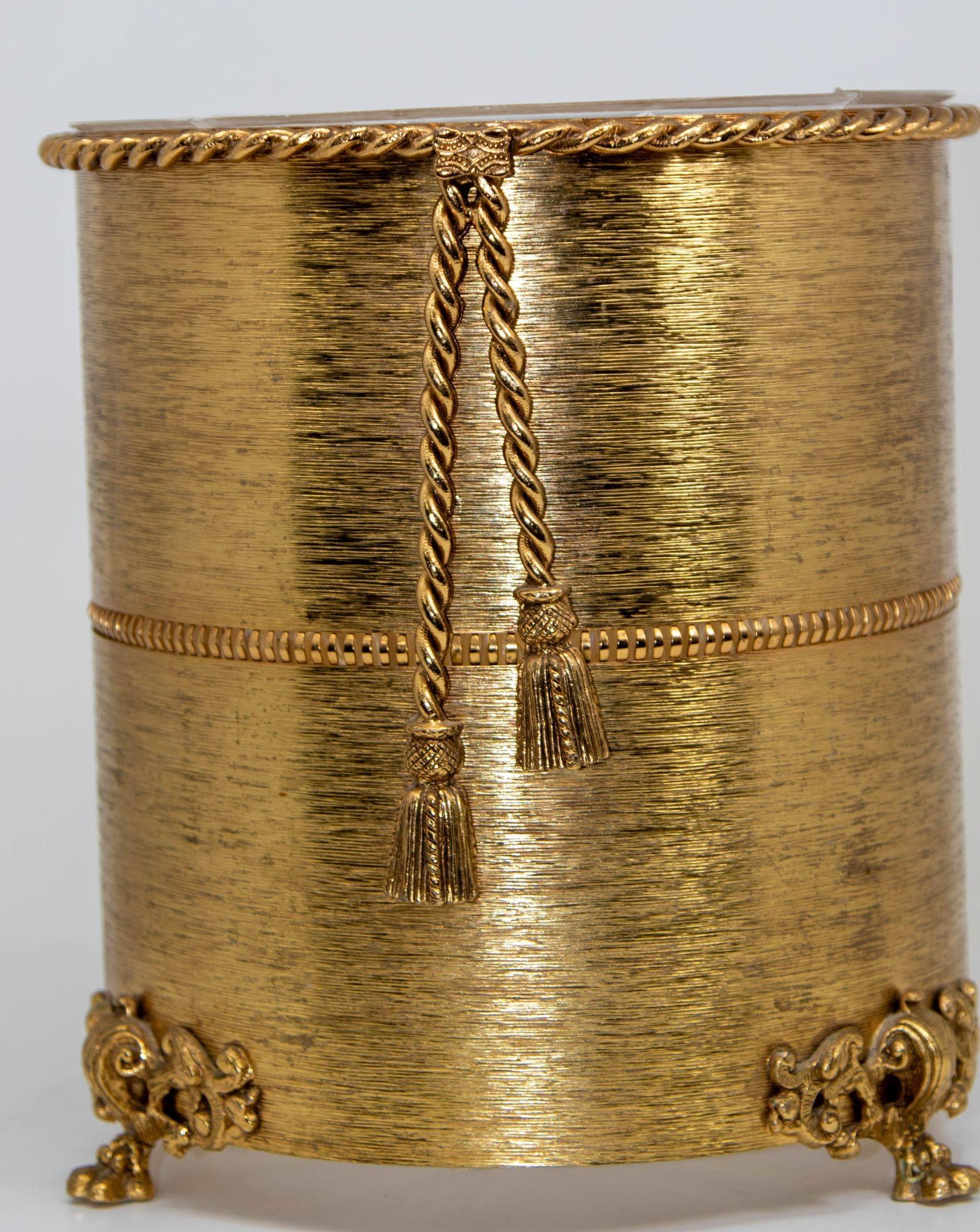 Hollywood Regency Rope and Tassel Wastebasket with Claw Feet 12