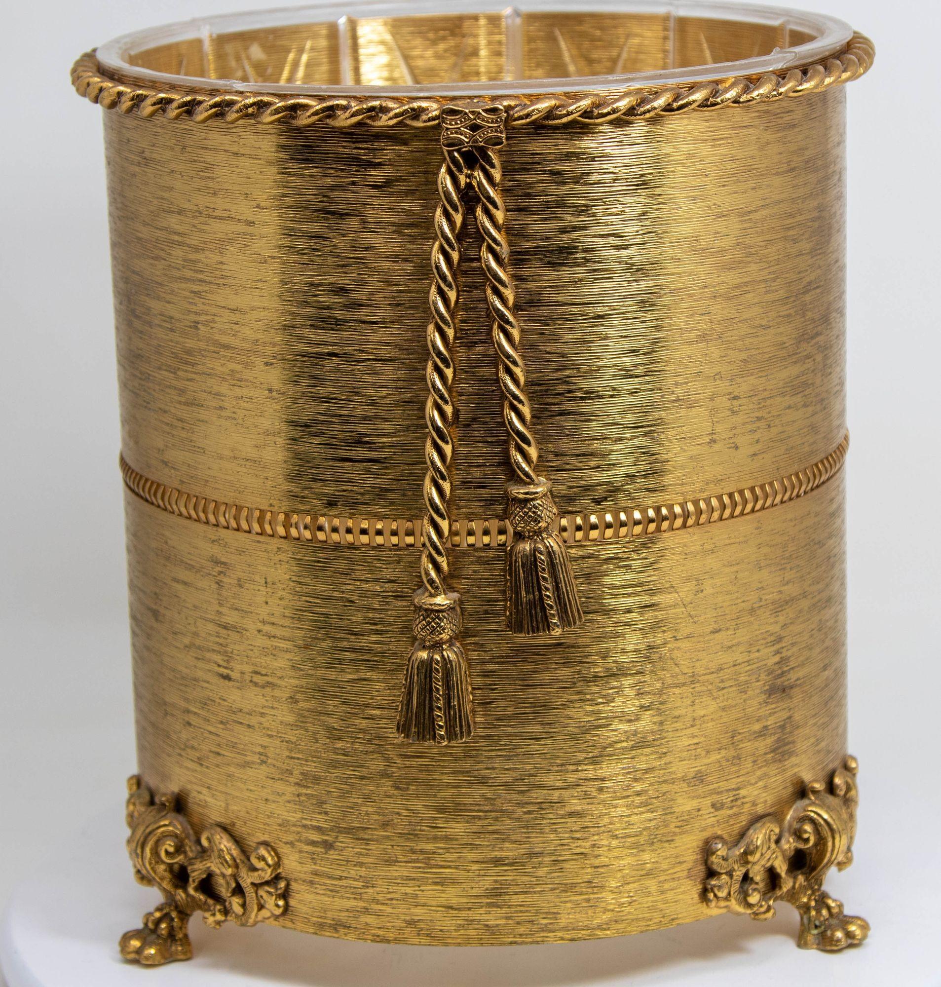 American Hollywood Regency Rope and Tassel Wastebasket with Claw Feet