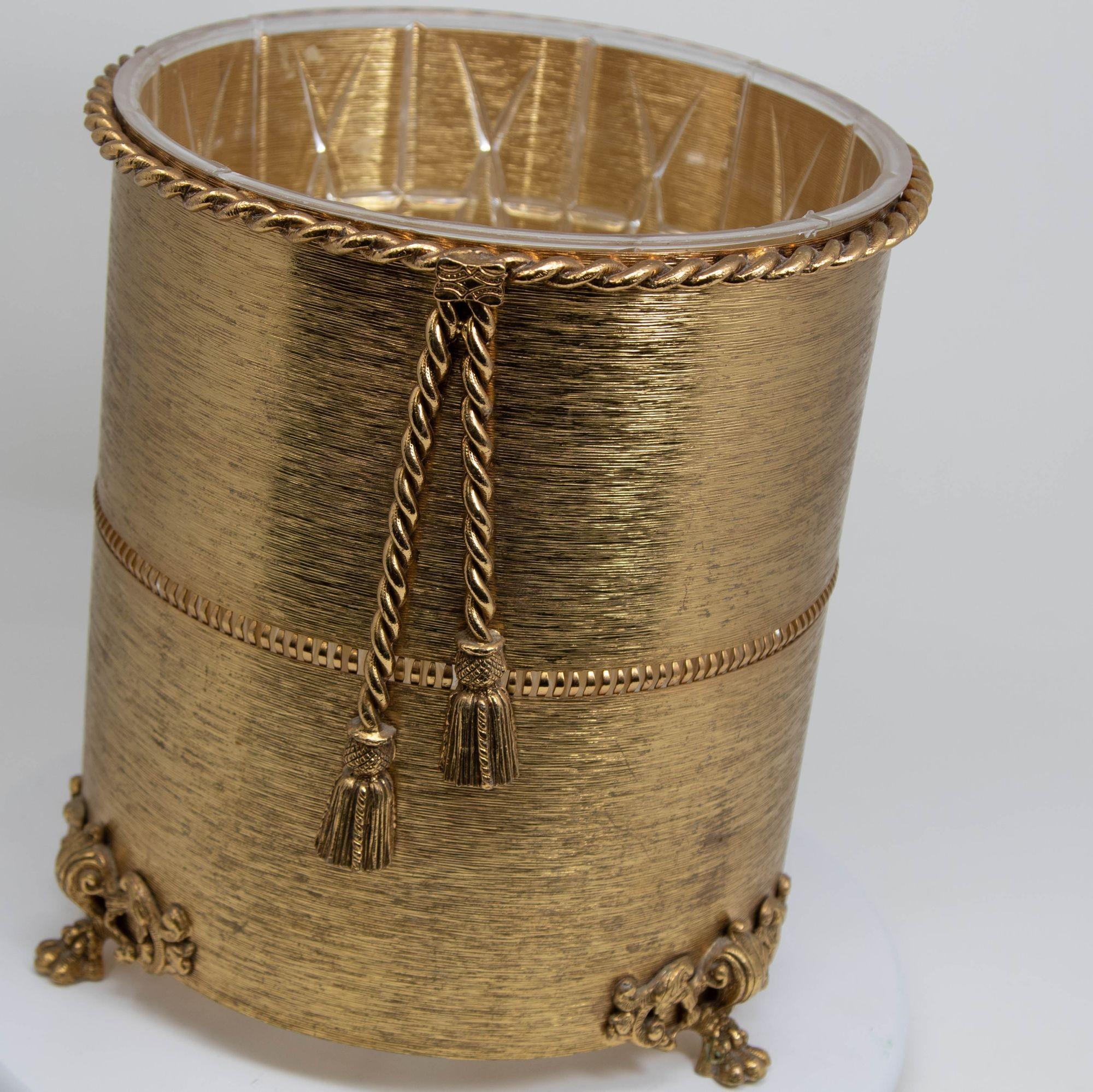 20th Century Hollywood Regency Rope and Tassel Wastebasket with Claw Feet