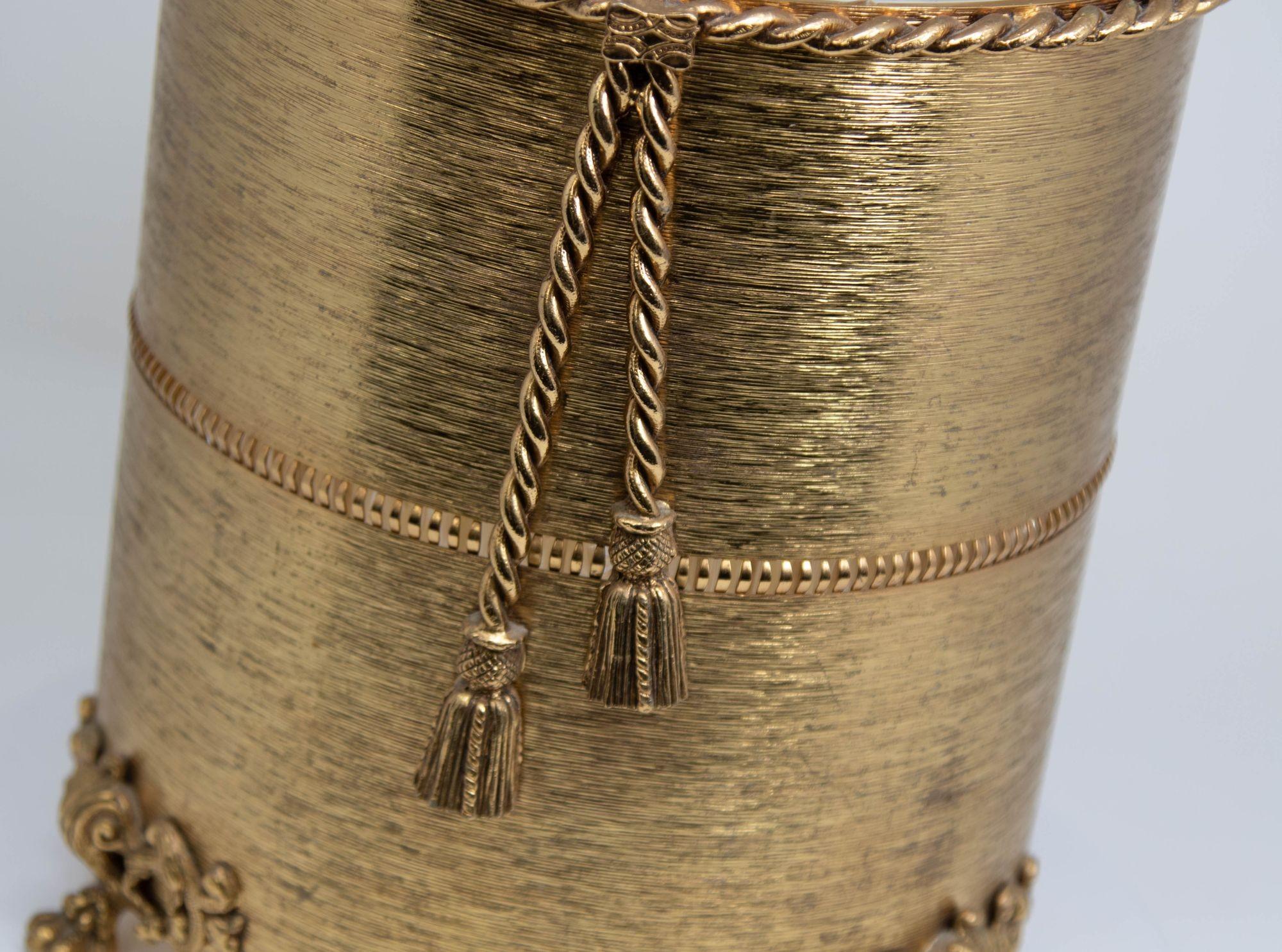 Metal Hollywood Regency Rope and Tassel Wastebasket with Claw Feet