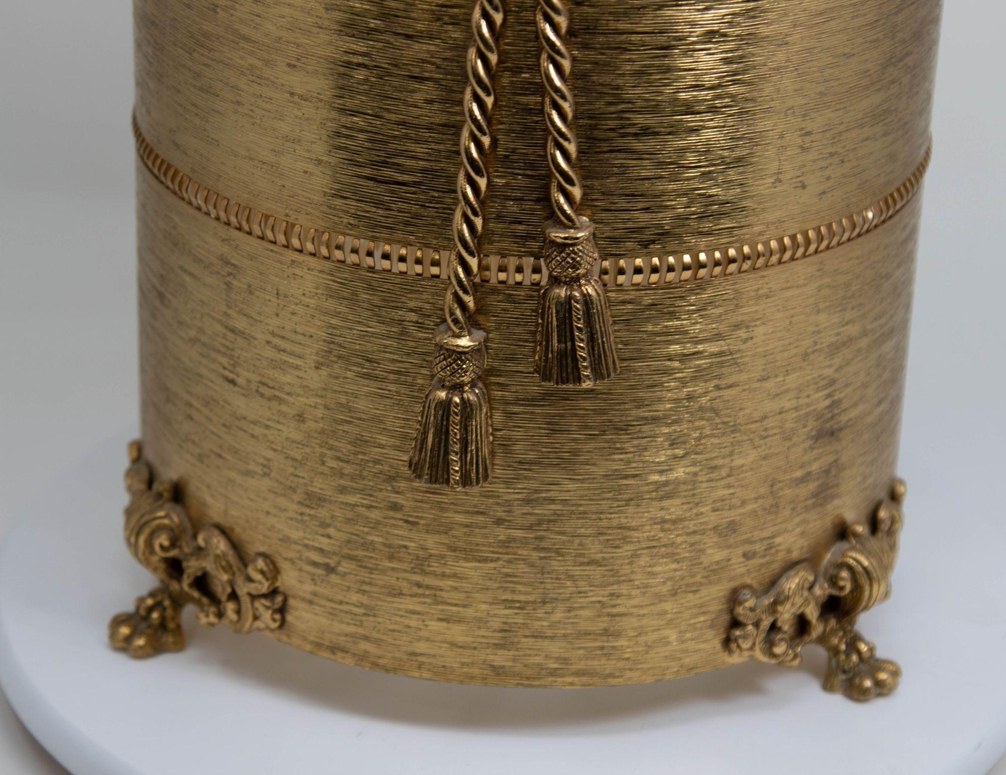 Hollywood Regency Rope and Tassel Wastebasket with Claw Feet 1