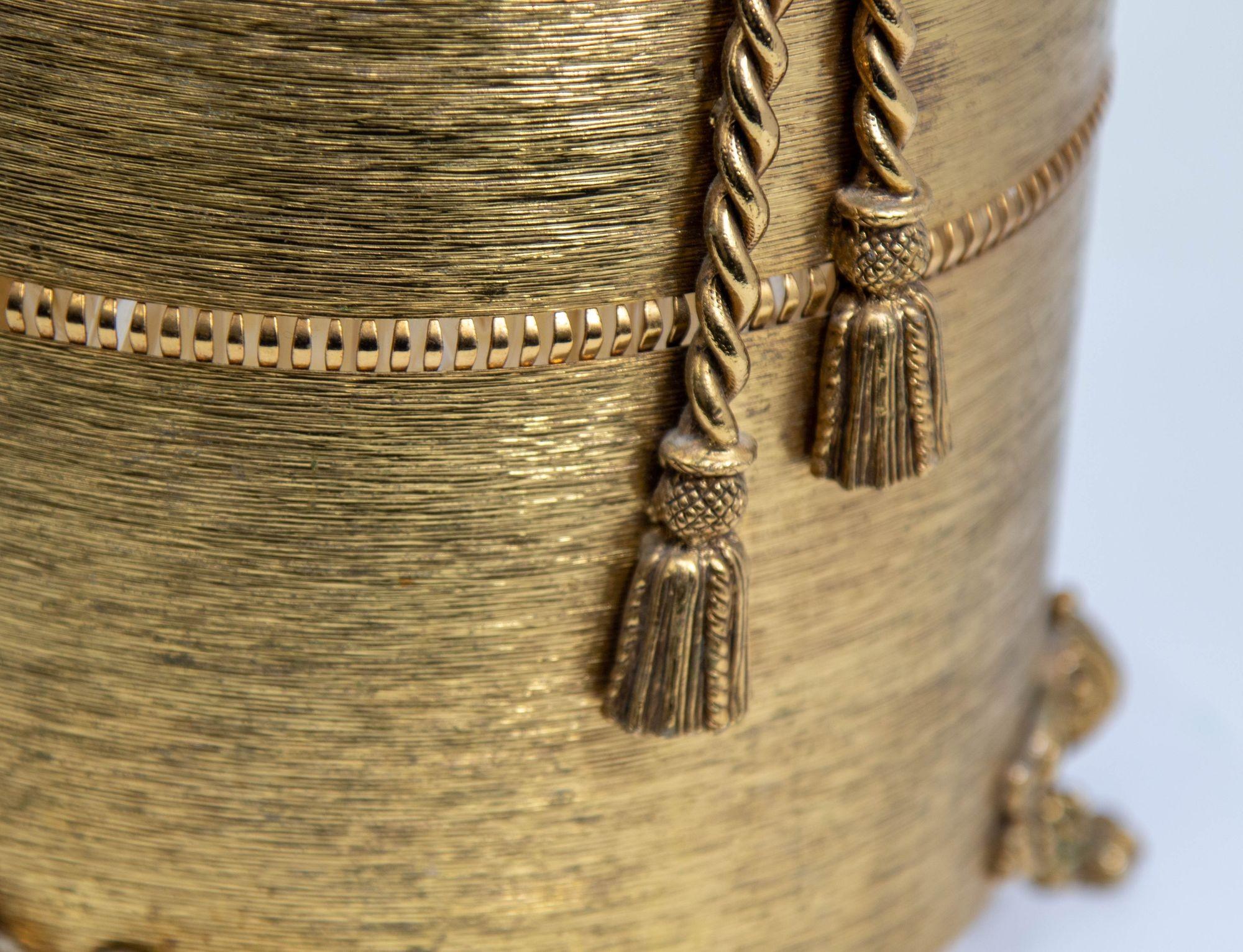 Hollywood Regency Rope and Tassel Wastebasket with Claw Feet 3