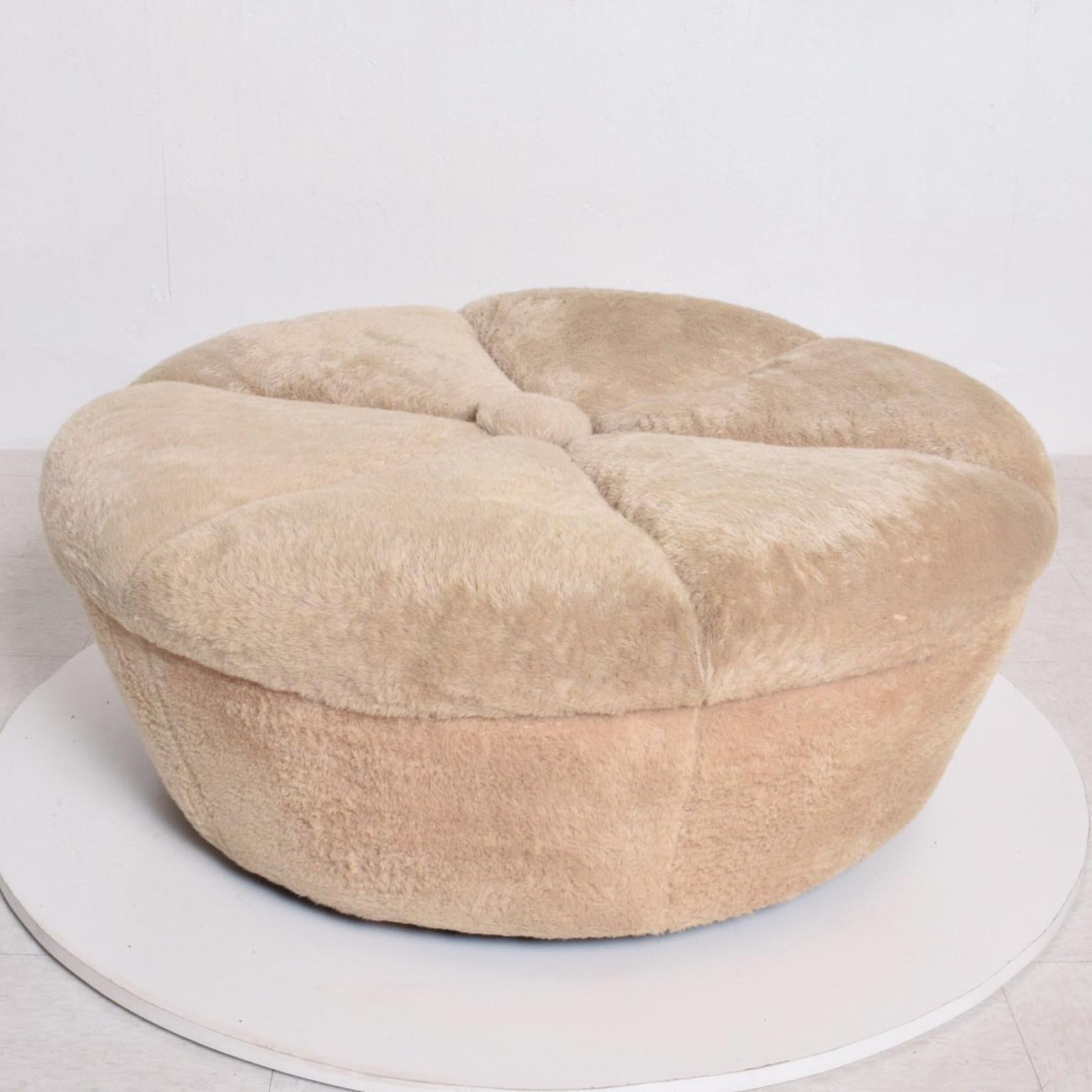 Pouf
Hollywood Regency Round Sectional Ottoman Pouf Stool after Billy Haines
Classic Mid Century Tufted design 1950s
Dimensions: 36 in diameter x 15 height. 
Original vintage unrestored condition. Refer to images. Original upholstery. Upholstery has