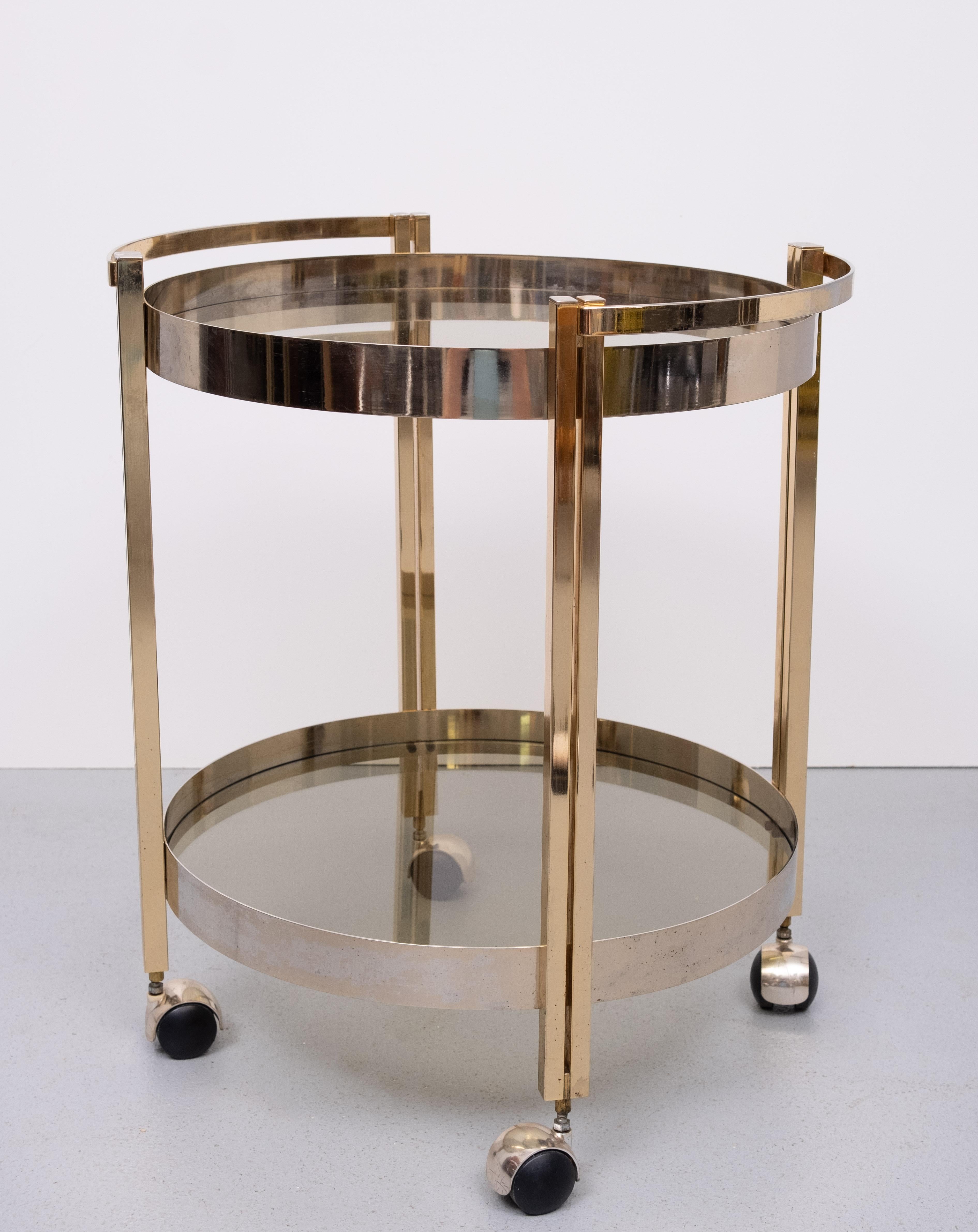 Hollywood Regency round Brass and Nickel Serving trolley  1970s en vente 1