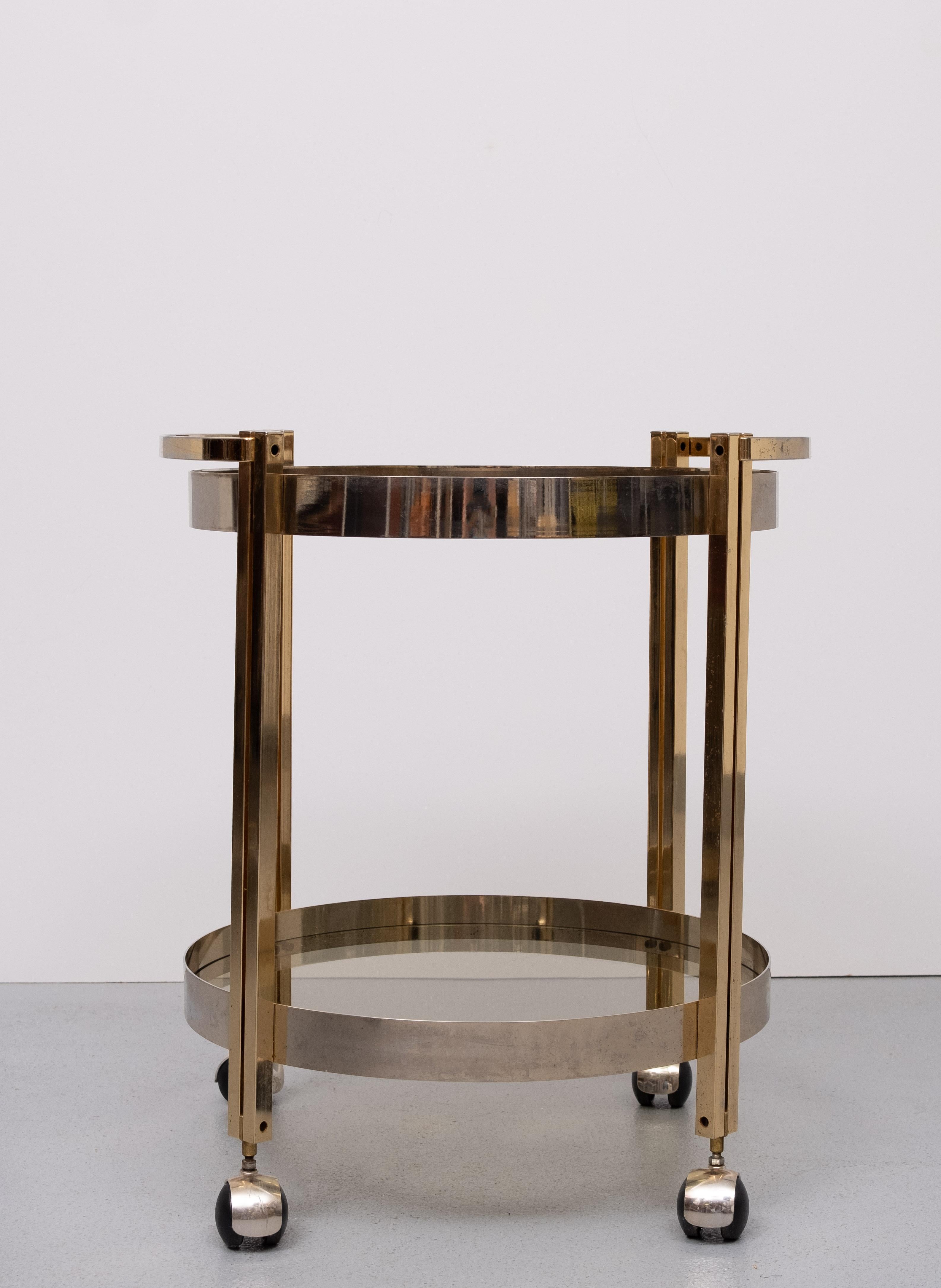 Hollywood Regency round Brass and Nickel Serving trolley  1970s en vente 2