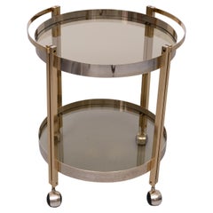 Hollywood Regency round Brass and Nickel Serving trolley  1970s