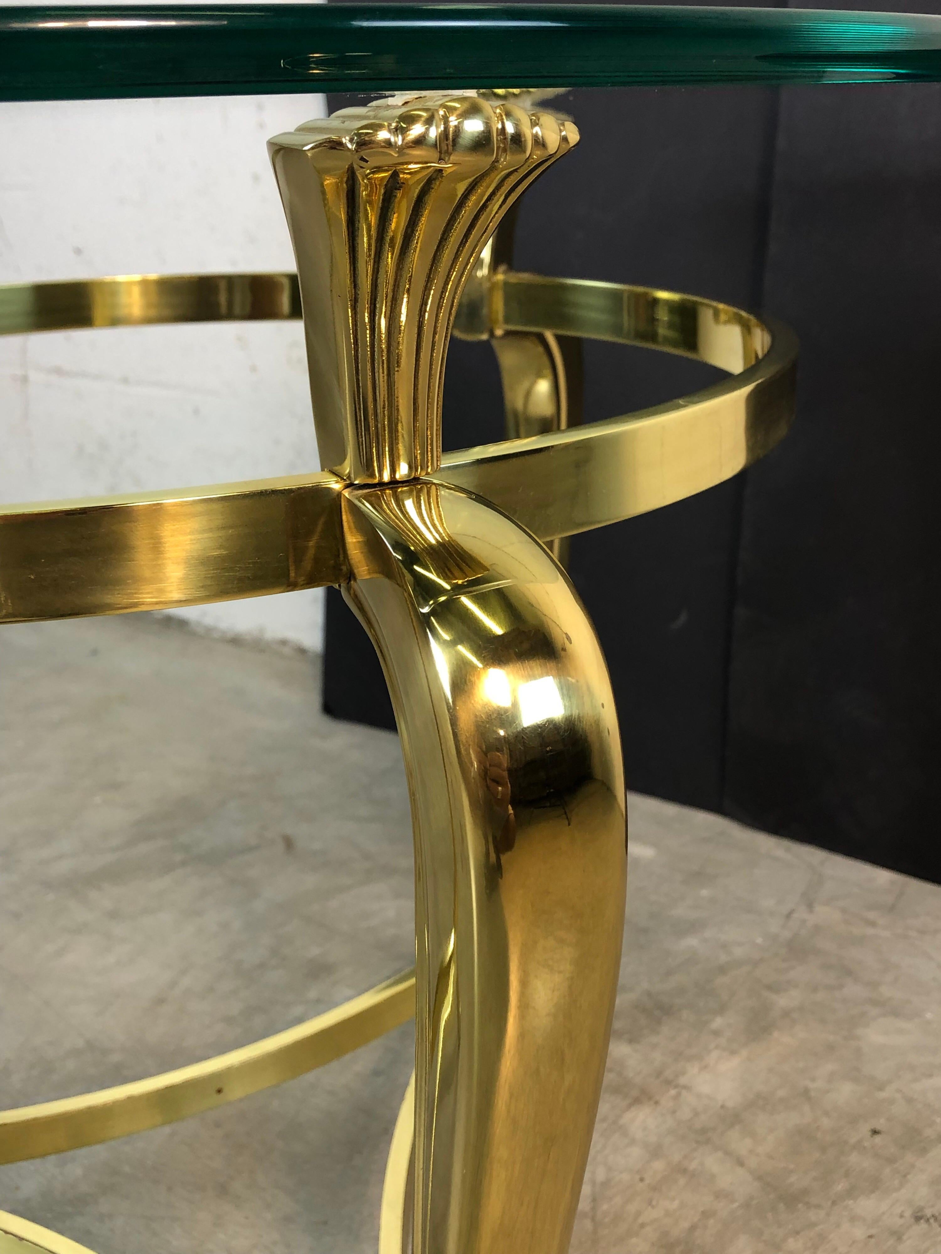 Hollywood Regency Round Brass and Glass Table For Sale 1