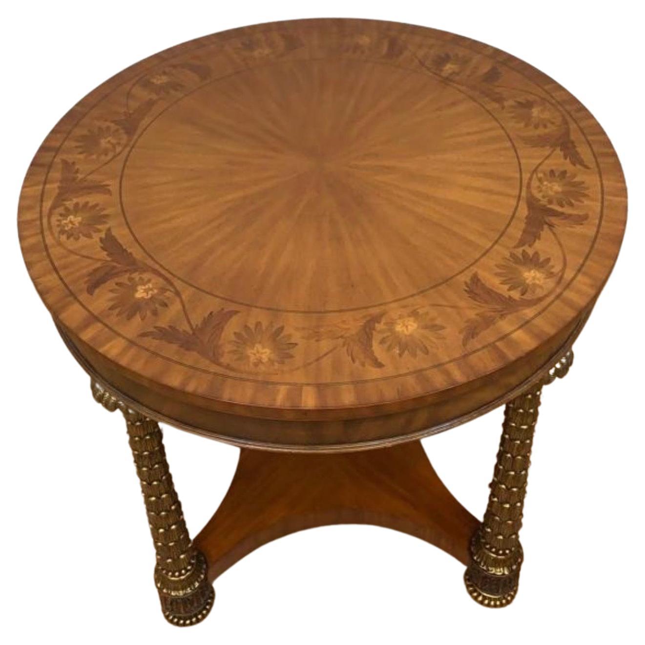 Hollywood Regency Round Brass Palm Tree Legs Accent Table by Maitland Smith

This amazing Hollywood Regency by Maitland Smith round inlaid hall/accent table has beautifully carved legs. The table feature sculpted brass palm tree legs. The table