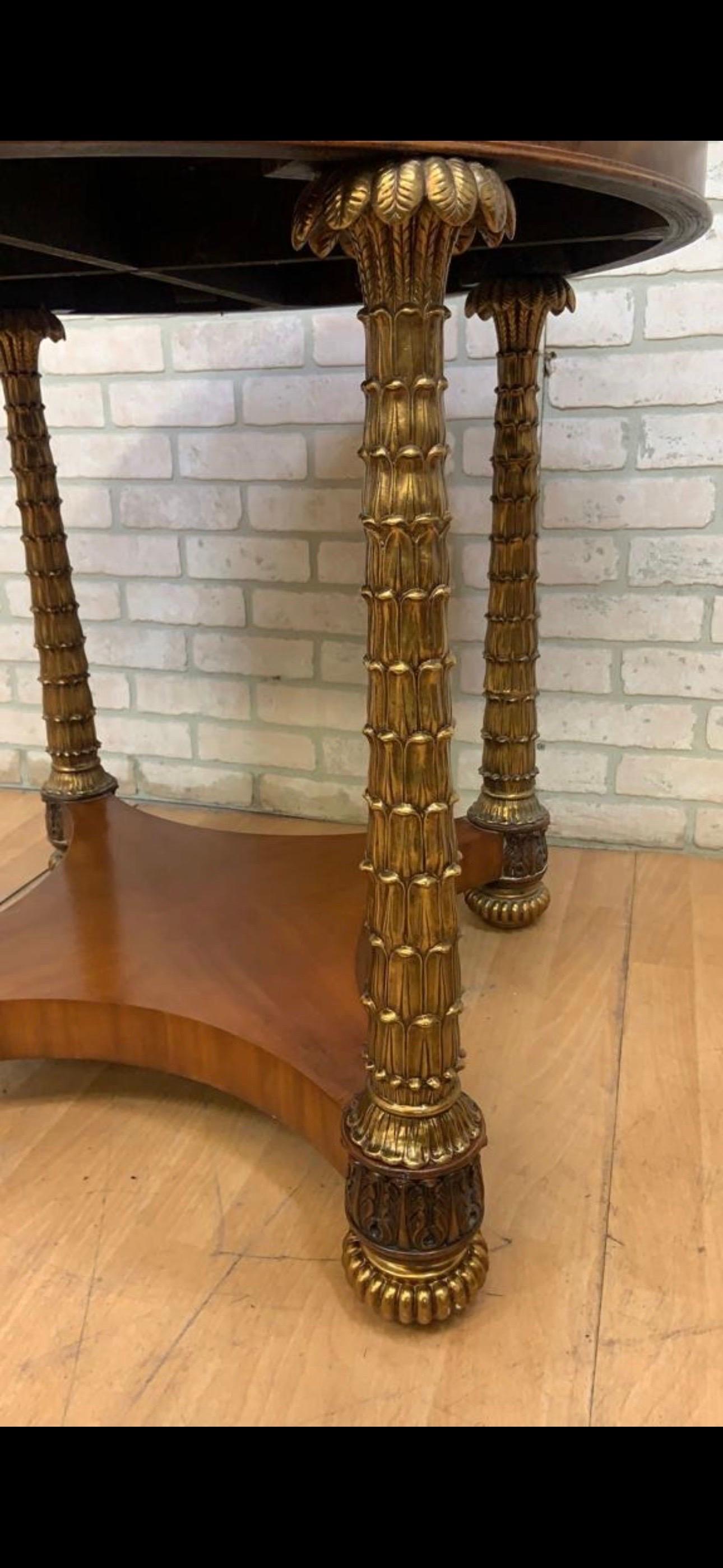 Hand-Crafted Hollywood Regency Round Brass Palm Tree Legs Accent Table by Maitland Smith