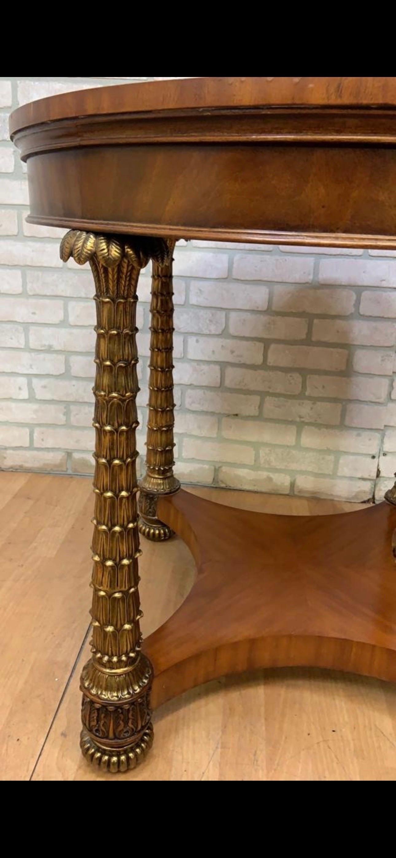 Hollywood Regency Round Brass Palm Tree Legs Accent Table by Maitland Smith 3