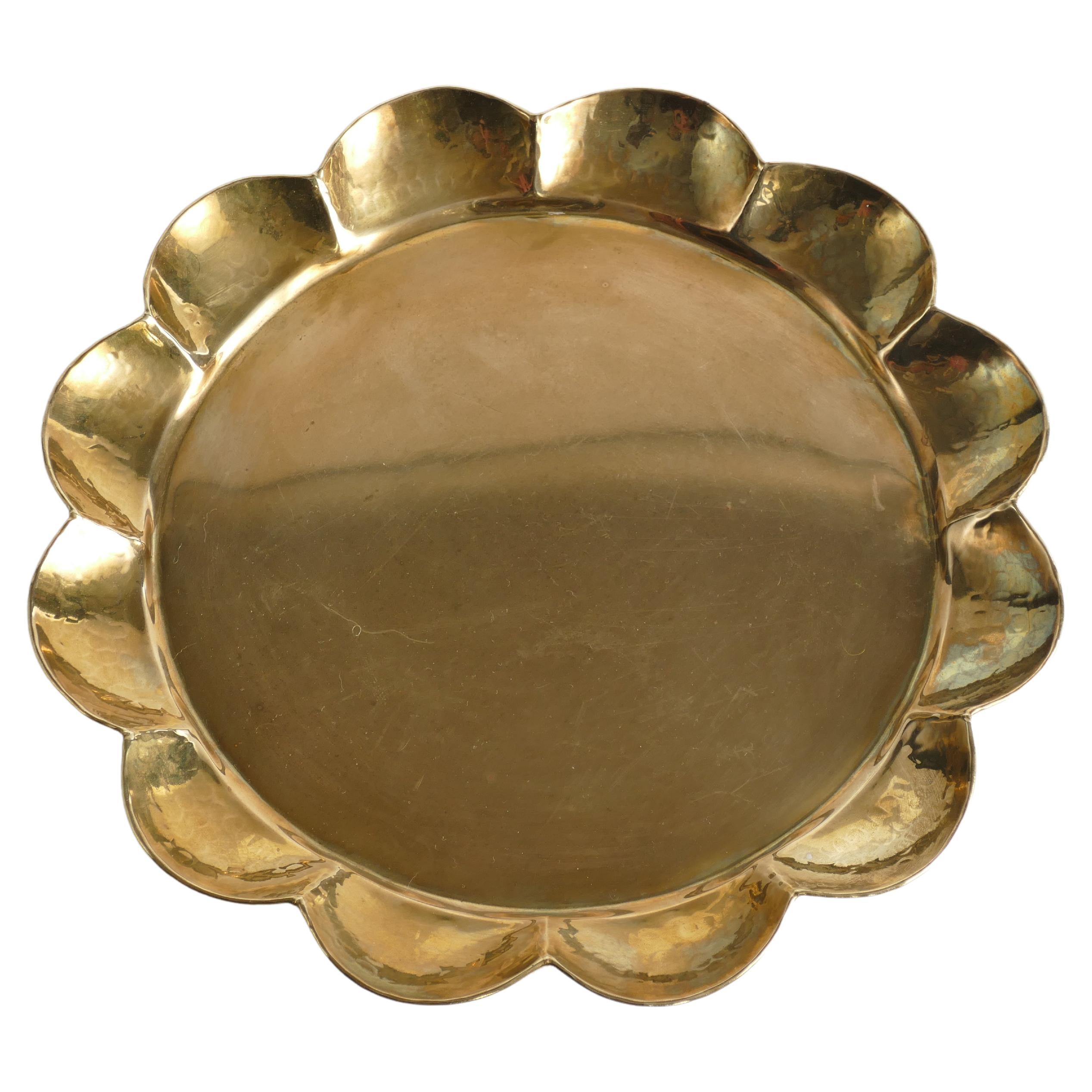 Hollywood Regency Round Brass Tray by Arvid Johansson, Arvika Konstsmide, Sweden