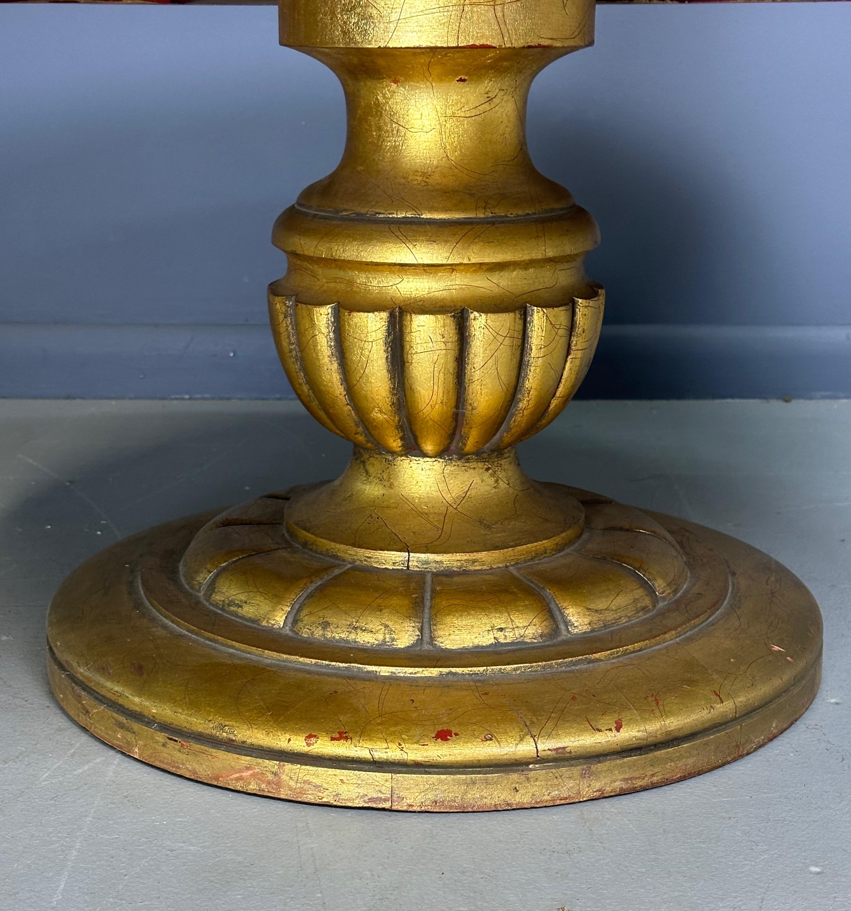 Late 20th Century Hollywood Regency Round Cocktail Table in Gold & Marble in Style of James Mont For Sale