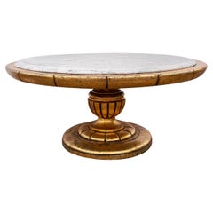 Hollywood Regency Round Cocktail Table in Gold & Marble in Style of James Mont 