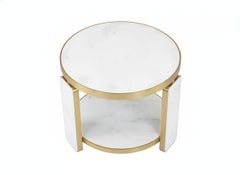 Hollywood Regency Round Coffee Table In Brass and Marble By Jose De Castro