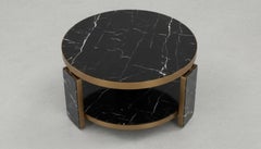 Architectural Two-Tier Round Coffee Table in Black Marble and Brushed Bronze