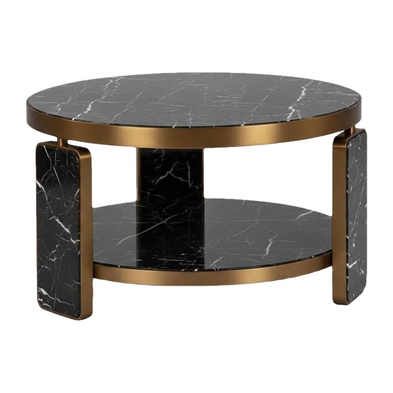 Hollywood Regency Runde Couchtisch In Messing und Marmor von Jose De Castro