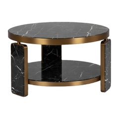 Hollywood Regency Runde Couchtisch In Messing und Marmor von Jose De Castro