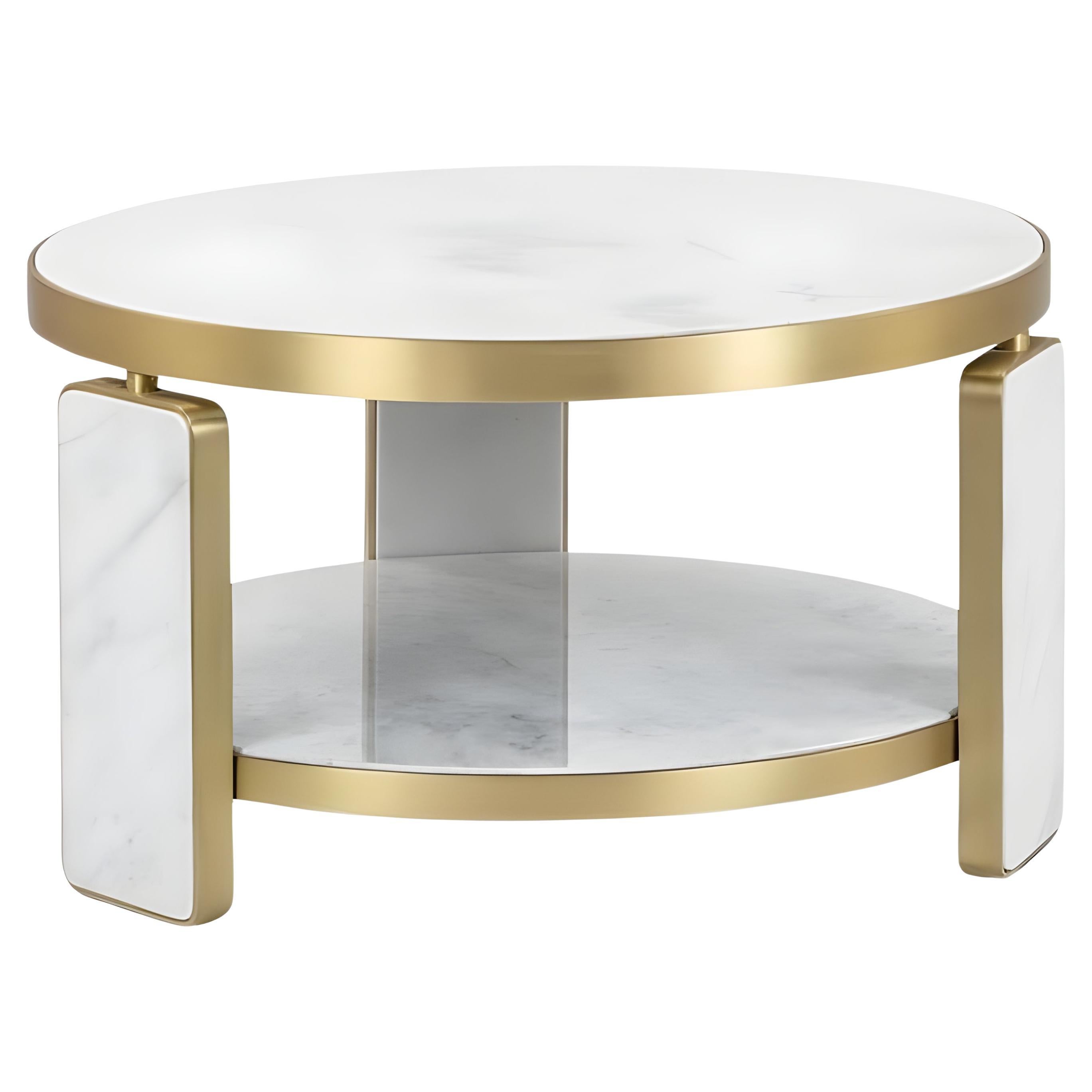 Table basse ronde Hollywood Regency en laiton et marbre par Jose De Castro