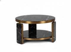 Hollywood Regency Round Coffee Table In Brass and Marble By Jose De Castro