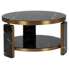 Table basse ronde Hollywood Regency en laiton et marbre par Jose De Castro