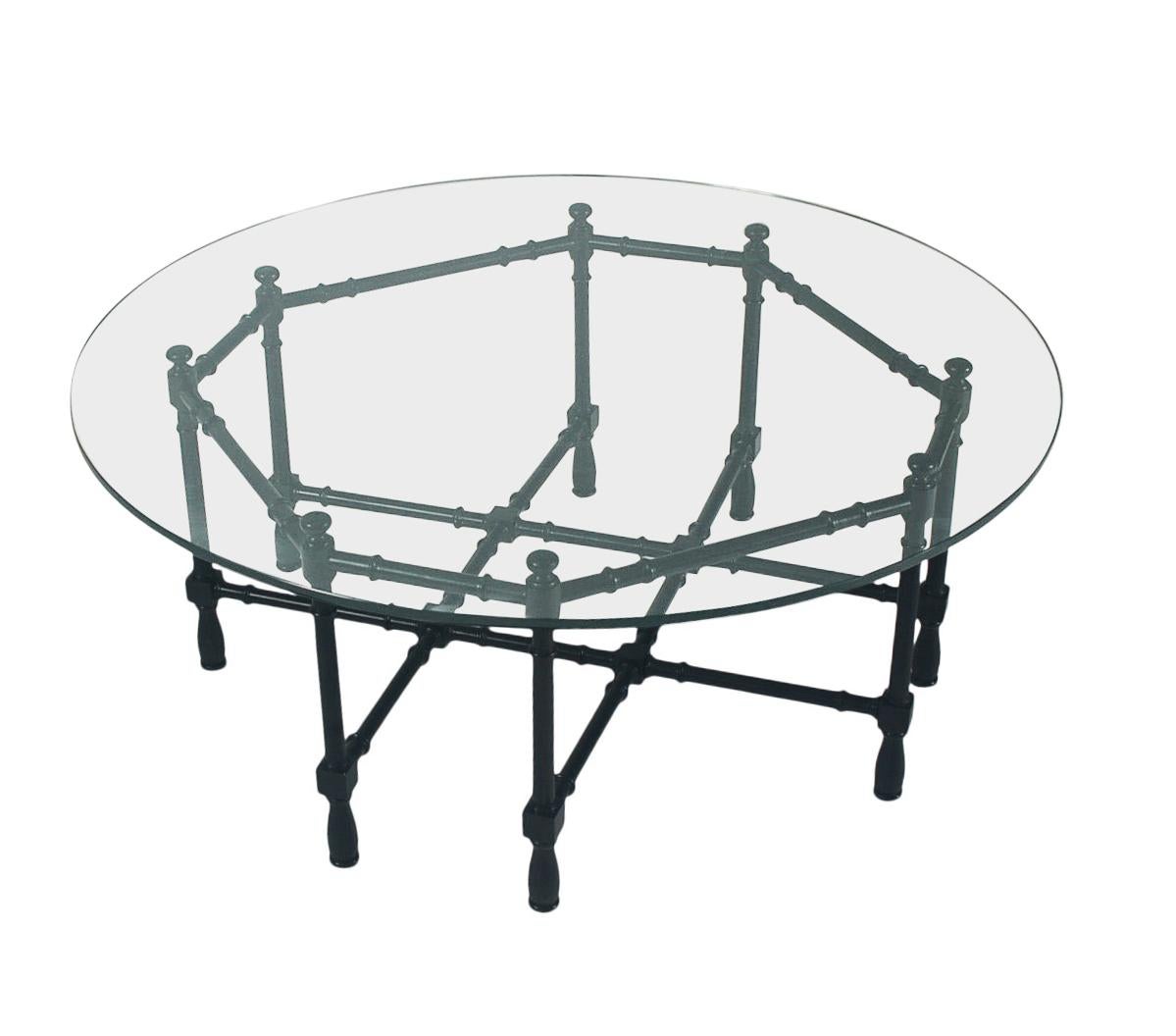 Late 20th Century Hollywood Regency Round Faux Bamboo Cocktail in Black Lacquer & Glass For Sale