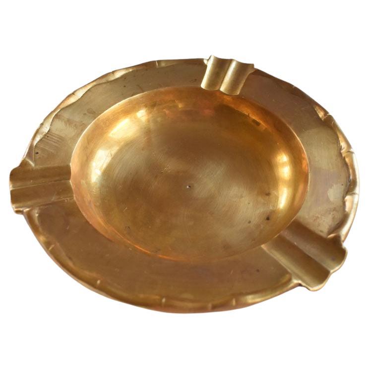 Hollywood Regency Round Faux Bamboo Round Solid Brass Ashtray For Sale