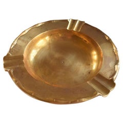 Retro Hollywood Regency Round Faux Bamboo Round Solid Brass Ashtray