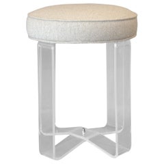 Hollywood Regency Round Lucite Stool Crissed-Cross Legs and Fabric Seat