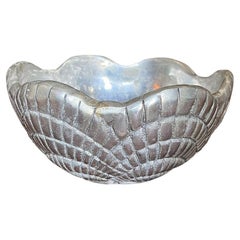 Hollywood Regency Round Silver Metal Clam Shell Serving Bowl Made in Mexico