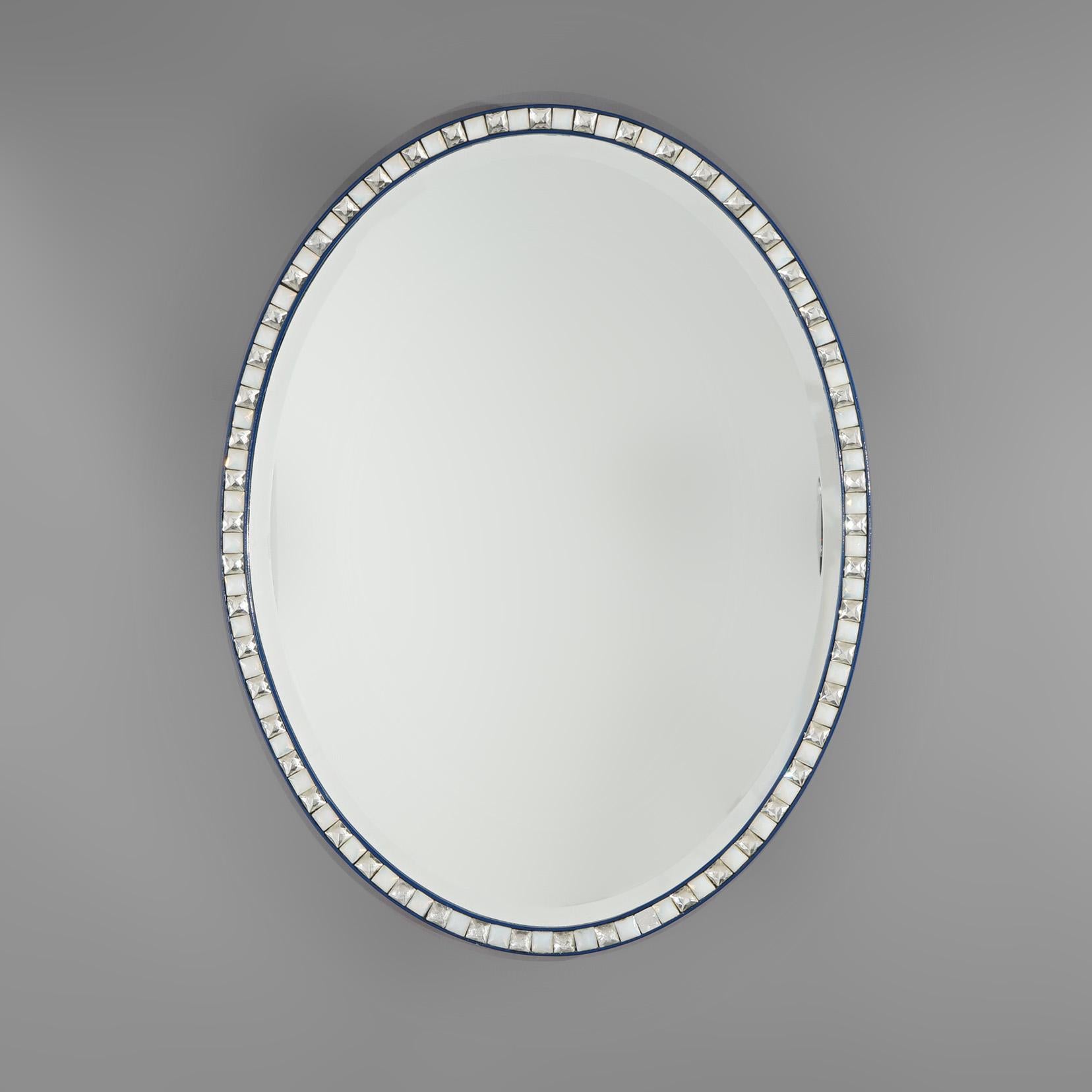 Hollywood Regency Sapphire & Jeweled Oval Wall Mirror 20thC

Measures- 39.25''H x 30.5''W x 1.5''D; 39'' x 30'' sight