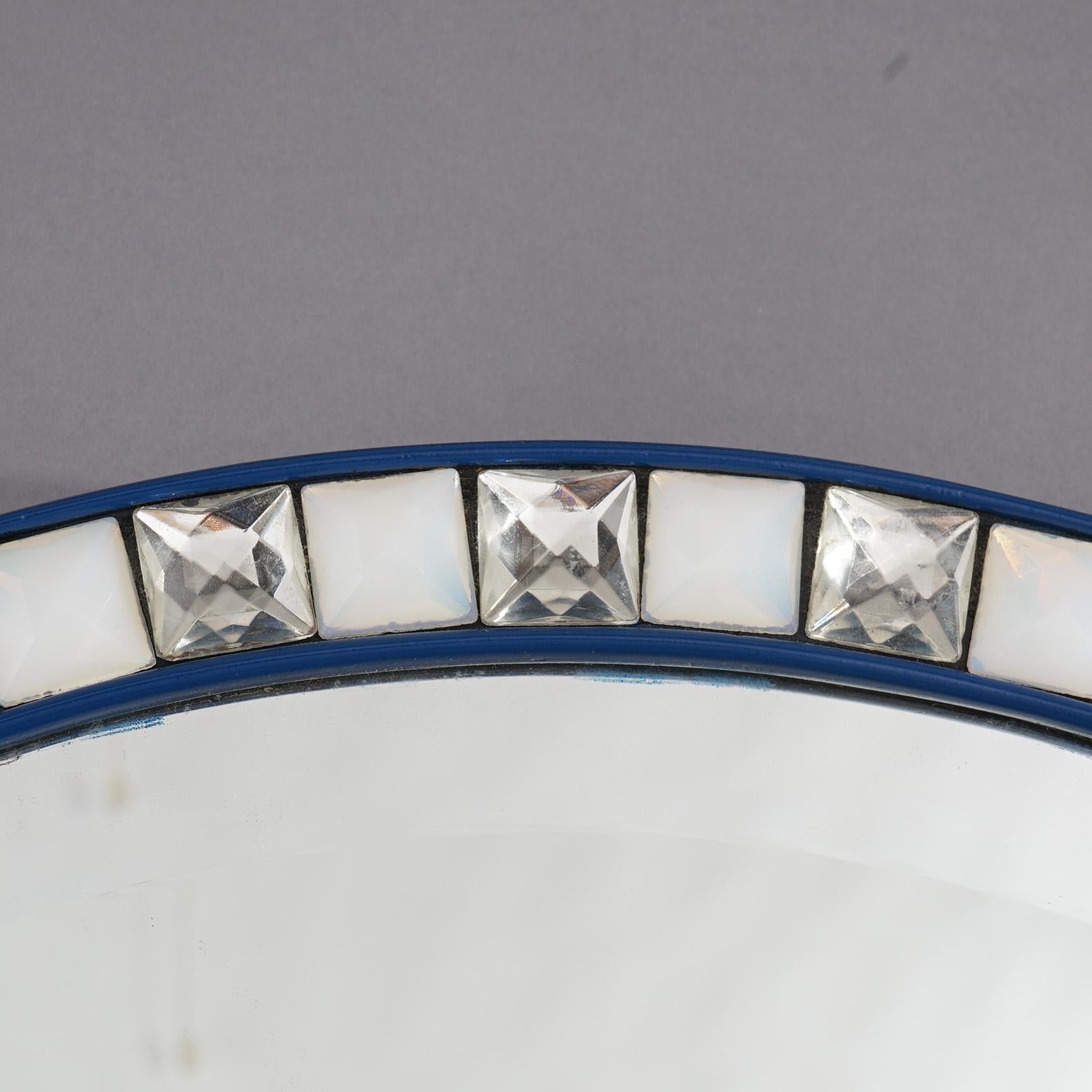 20th Century Hollywood Regency Sapphire & Jeweled Oval Wall Mirror 20thC For Sale