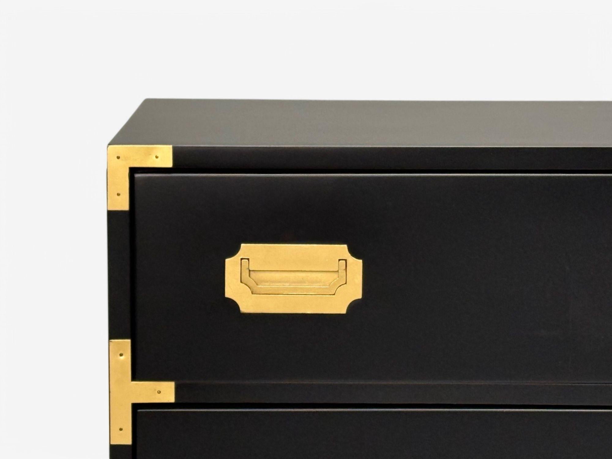 Mid-20th Century Hollywood Regency, Satin Black Wood, Brass, Campaign Dresser USA, 1970s For Sale