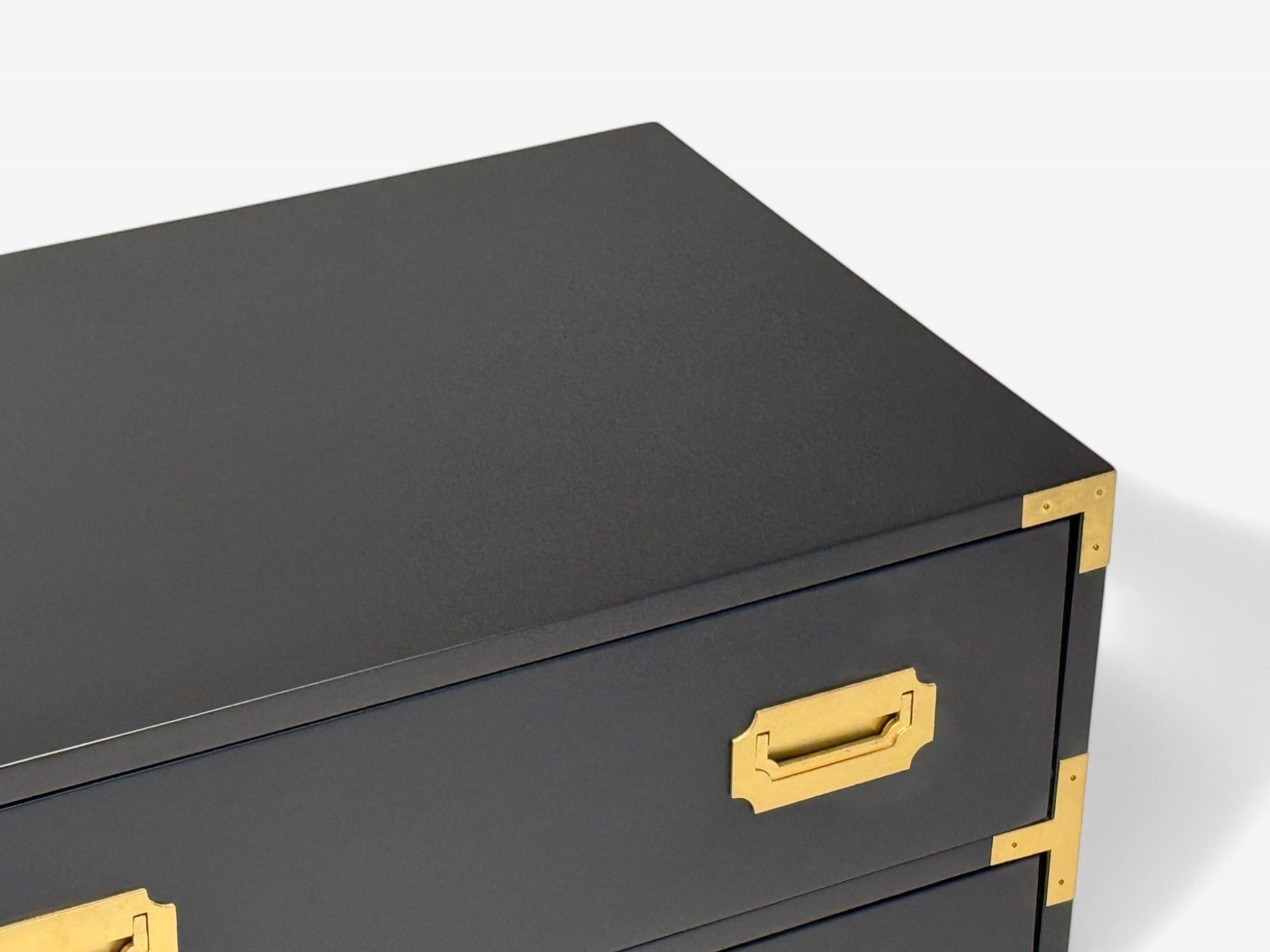 Hollywood Regency, Satin Black Wood, Brass, Campaign Dresser USA, 1970s For Sale 1