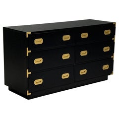 Hollywood Regency, Satin Black Wood, Brass, Campaign Dresser USA, 1970s